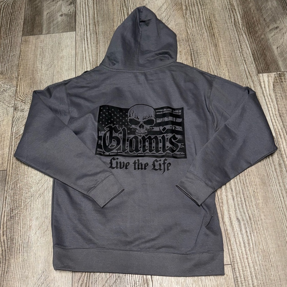 NWOT GLAMIS Sand dunes Cali gray skull hoodie Live the Life moto hoodie unisex L